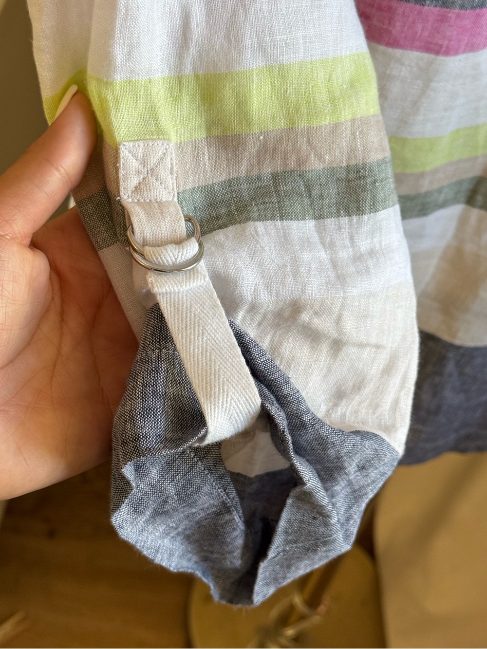 Charter Club Luxury 100% Linen Multi Color Striped 3/4 Sleeve Top| Petite Medium - Picture 4 of 9